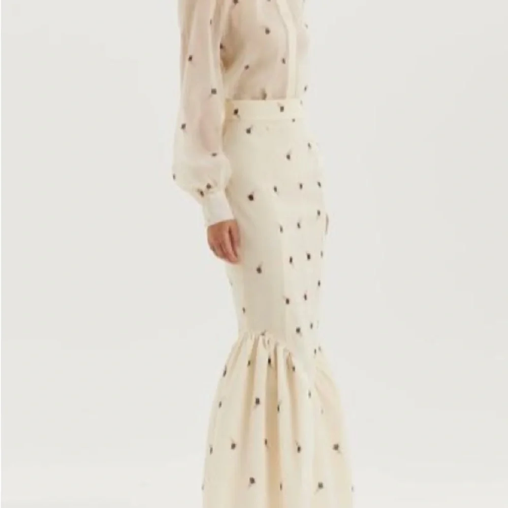 Chic Sheer Blouse with Red Floral Accents and skirt - Picture 2 of 7